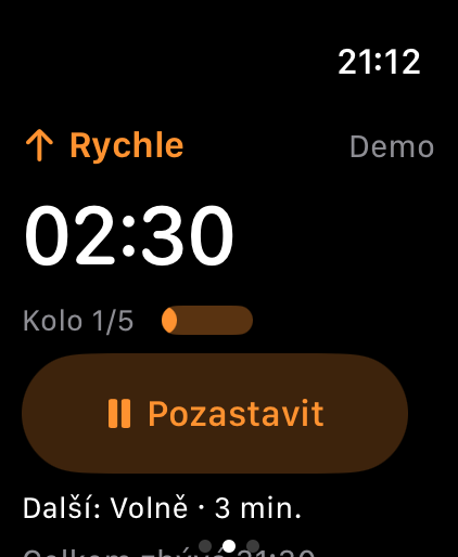 Sokuho zobrazuje odpočítávání pro interval svižné chůze.