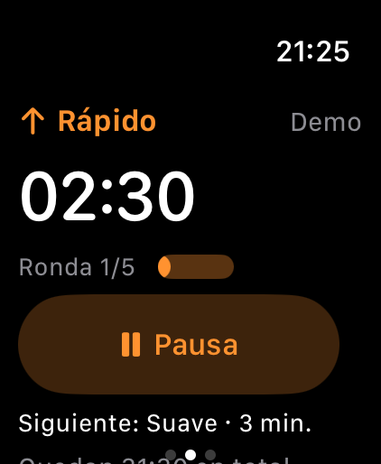 Sokuho muestra la cuenta atrás para el intervalo de marcha rápida.