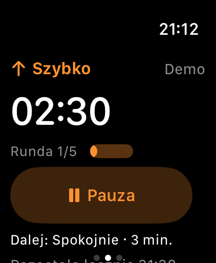 Sokuho pokazuje odliczanie do interwału szybkiego marszu.